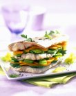 Fish sandwich on plate — Stock Photo