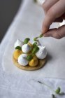 Main garniture Tarte meringue au citron — Photo de stock