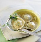 Chicken and Brousse ravioli soup — Stock Photo