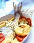Печеная рыба с овощами на гриле — стоковое фото