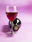 Botella y copa de vino - foto de stock