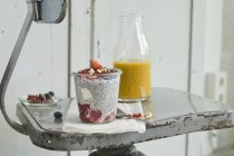 Chia pudding with summer fruits and nuts — Stock Photo