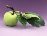 Pomme verte fraîche aux feuilles — Photo de stock