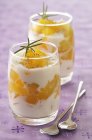 Blancmange with apricots in glasses — Stock Photo