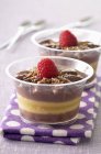 Chocolate and pear mousse in glass cups — Stock Photo