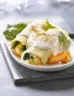 Haddock and spinach cannelloni pasta — Stock Photo