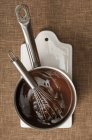 Saucepan of melted chocolate — Stock Photo