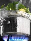 Steam cooking vegetables — Stock Photo