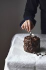 Chocolate cake with chocolate frosting — Stock Photo