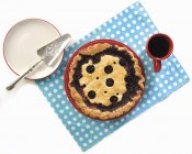 Blueberry pie on polka-dot napkin — Stock Photo