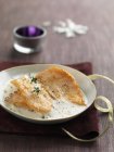 Salmon escalope with Champagne Nage — Stock Photo
