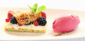 Berry slice with raspberry ice cream — Stock Photo