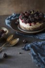 Blackberry cheesecake on plate — Stock Photo