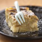 Closeup view of rhubarb Clafoutis with fork on plate — Stock Photo