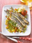 Marinated sardines with three peppers — Stock Photo