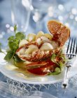 Closeup view of lobster and purslane with lemon emulsion — Stock Photo