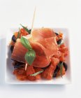 Raw ham and tomato — Stock Photo