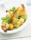 Rolled sole fish with prawns — Stock Photo