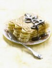 Pancake con banana e cioccolato — Foto stock