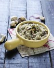 Mushroom risotto in pot — Stock Photo
