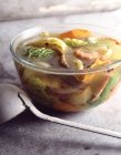 Cabbage with haddock and shrimp soup — Stock Photo