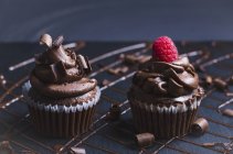 Decadent chocolate cupcakes with chocolate icing — Stock Photo