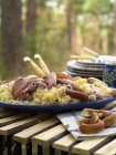 Choucroute on blue plate — Stock Photo