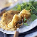 Nectarine and potato savory pancake — Stock Photo