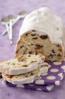 Partly sliced Christmas Stollen — Stock Photo