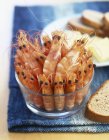 Boiled prawns in glass dish — Stock Photo