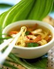Chinese prawn and noodle soup — Stock Photo