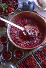 Hacer mermelada de frutas de verano - foto de stock