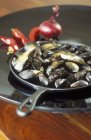 Mussels cooking in a pan — Stock Photo