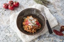 Cuenco de risotto con tomates - foto de stock
