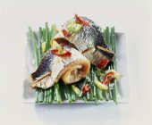 Grilled sardine mini brochettes — Stock Photo