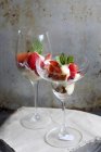 Closeup view of Trifle with fruits and mint — Stock Photo