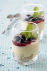 Fromage blanc with bilberries and mint leaves — Stock Photo