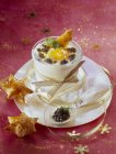 Elevated view of coddled egg with caviar — Stock Photo