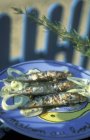 Sardinas a la parrilla con cebolla - foto de stock