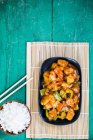 Sweet and sour pork with rice — Stock Photo