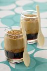 Closeup view of coffee and Speculoos Panacotta in glasses with spoons — Stock Photo