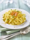 Fettucini pasta with poutargue — Stock Photo