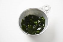 Closeup view of hydrated Wakame seaweed in white bowl — Stock Photo