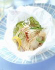 Cod Papillotte with garnish — Stock Photo