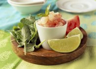 Closeup view of cod Tartare with basil and lime — Stock Photo