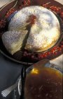 Pancake cake with apple sauce — Stock Photo