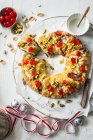 Top view of fruit mince Couranne cake — Stock Photo