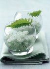 Nahaufnahme von Minzgranita mit Blättern in Glasschalen — Stockfoto