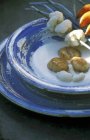 Fried scallops on cauliflower cream — Stock Photo