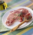 Raw pork chops in plate — Stock Photo